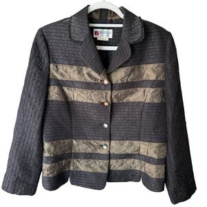 Silkroad Black and Tan Striped Blazer Size M Rhinestone Party Evening Office